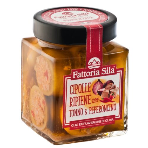 Cebulka nadziewana Tuńczykiem i Chilli w Oliwie Fattoria Sila – 280g Kuchnia Kalabryjska Bez Konserwantów