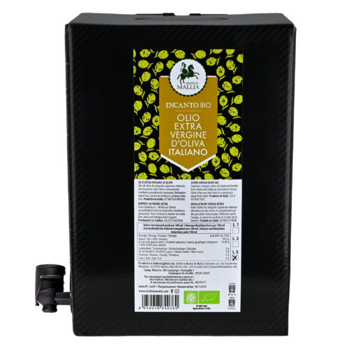 0liwa z oliwek Extra Virgin Olio Mallia Incanto - Biancolilla Bio 5L Bag in Box z Niską Goryczką- Smak Łąki z Ziołami Świeże Tłoczenie 2025/26 -MOŻNA SMAŻYĆ