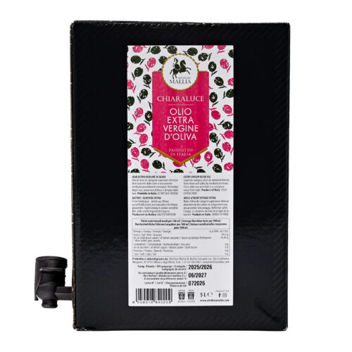 0liwa z oliwek Extra Virgin Olio Mallia Chiaraluce -5L Bag in Box z Niską Goryczką- Maślano - Śmietankowy Przepyszny Smak Świetna do Maczania Chlebka- Można Smażyć  - Świeże Tłoczenie 2025/26