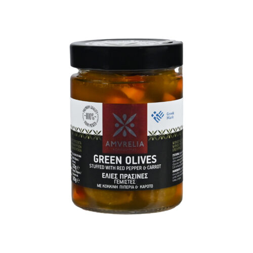 Greckie, Naturalne Oliwki Bez Konserwantów Amvrelia 370 ml - Nadziewane Czerwoną Papryką i Marchewką