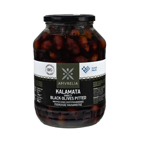Greckie, Naturalne Oliwki KALAMATA  Amvrelia 1500 ml - Drylowane -Bez Konserwantów