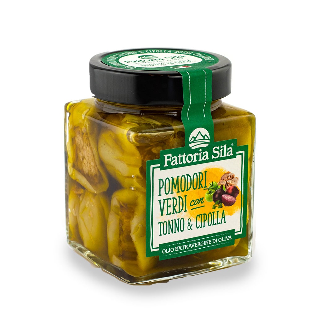 Zielone Pomidory z Tuńczykiem i Cebulą – Fattoria Sila– 280g Kuchnia Kalabryjska Bez Konserwantów